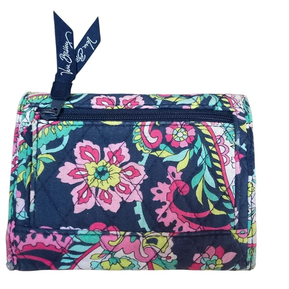 GUC Vera Bradley blue,pink flower wallet w/ID/CC holder w/sm pink shopping bag
